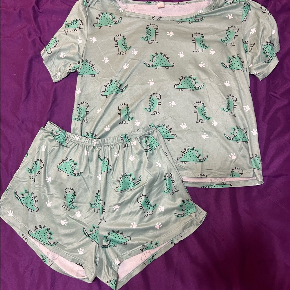 Green Dinosaur Print Pajama Set
